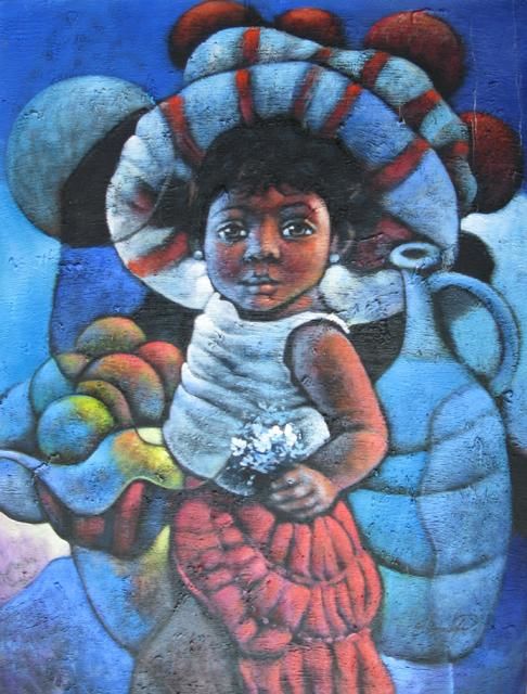 Malerei mit dem Titel "ENFANT A LA JARRE" von Jose Espinal, Original-Kunstwerk, Öl