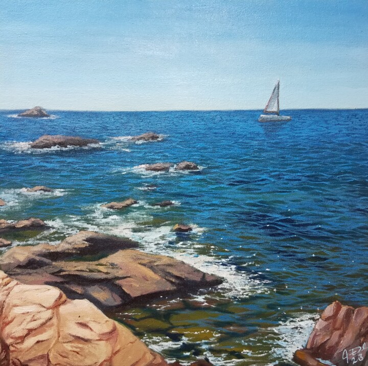 Painting titled "Mediterráneo 3" by Danilo Fortin, Original Artwork, Oil Mounted on Wood Stretcher frame