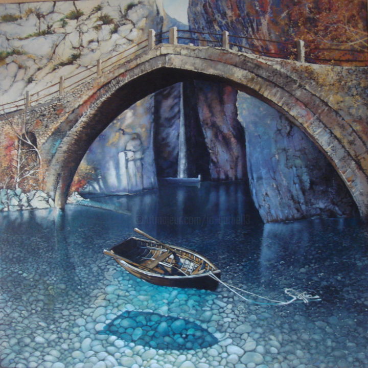 Peinture intitulée "La crique sous le p…" par José Garcia (GARBEL), Œuvre d'art originale, Acrylique