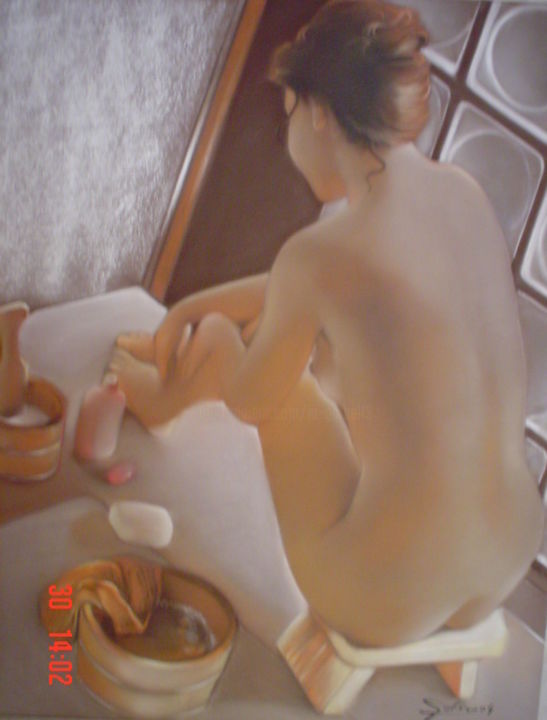 Peinture intitulée "La toilette" par José Garcia (GARBEL), Œuvre d'art originale, Pastel