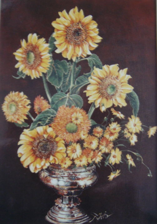 Painting titled "Les tournesols" by José Garcia (GARBEL), Original Artwork, Acrylic