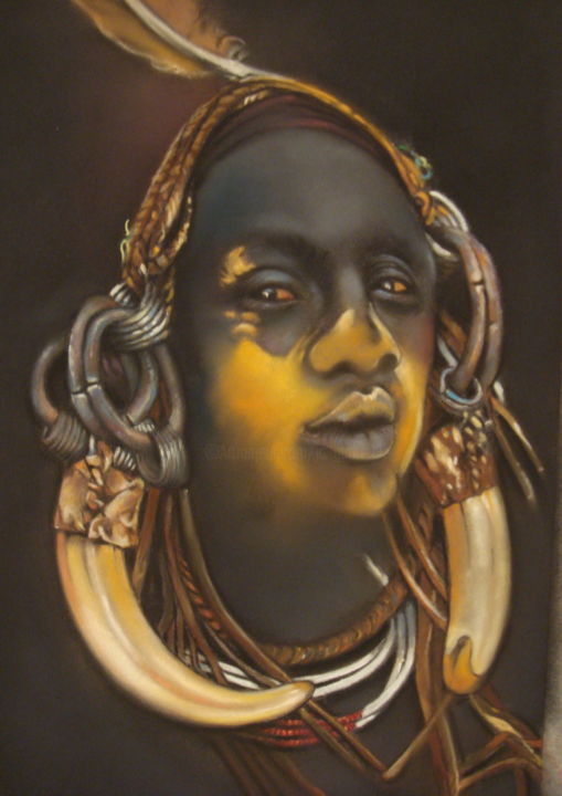Dibujo titulada "Jeune homme samburu…" por José Garcia (GARBEL), Obra de arte original, Pastel