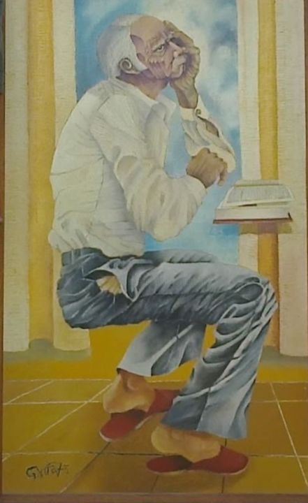 Painting titled "LE PENSEUR" by José Garcia (GARBEL), Original Artwork, Acrylic