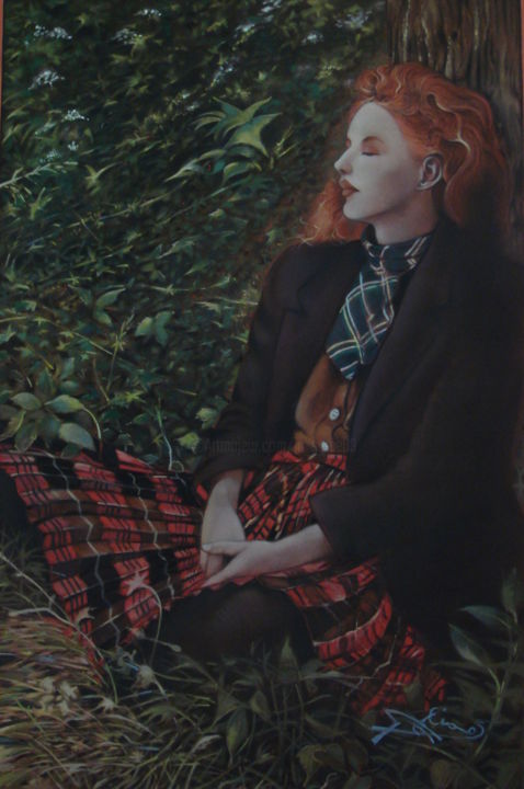 Dessin intitulée "Jeune fille assoupie" par José Garcia (GARBEL), Œuvre d'art originale, Pastel