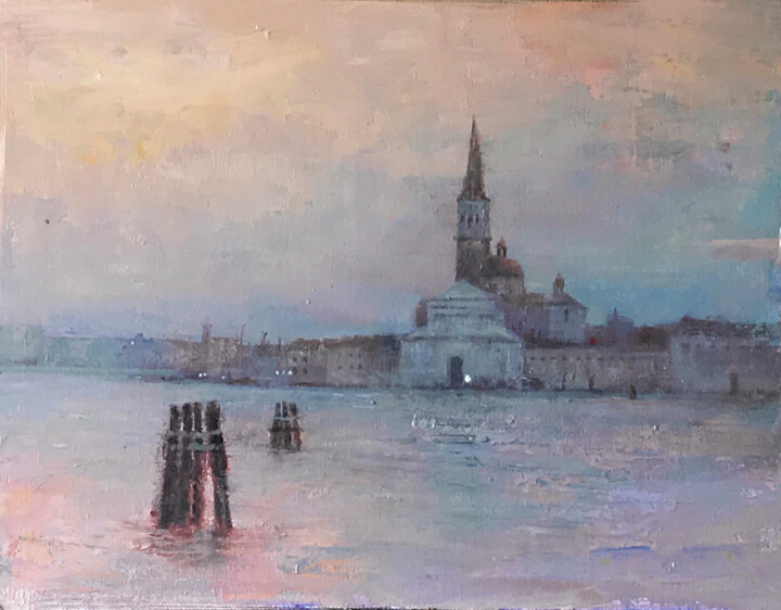 Pintura titulada "Venecia al amanecer" por Jose Gil, Obra de arte original, Oleo Montado en Panel de madera