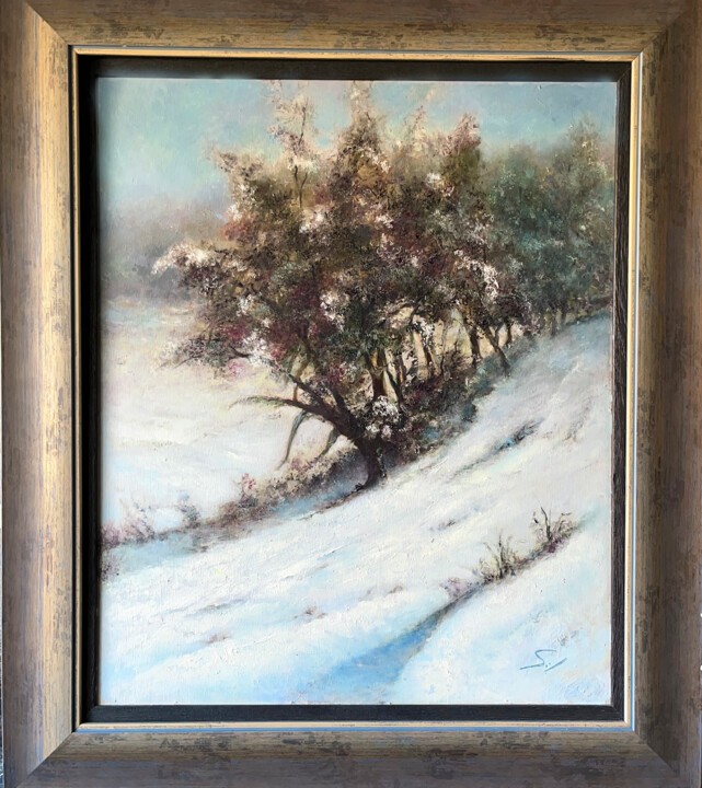 Peinture intitulée "Escena invernal" par Jose Gil, Œuvre d'art originale, Huile Monté sur Panneau de bois