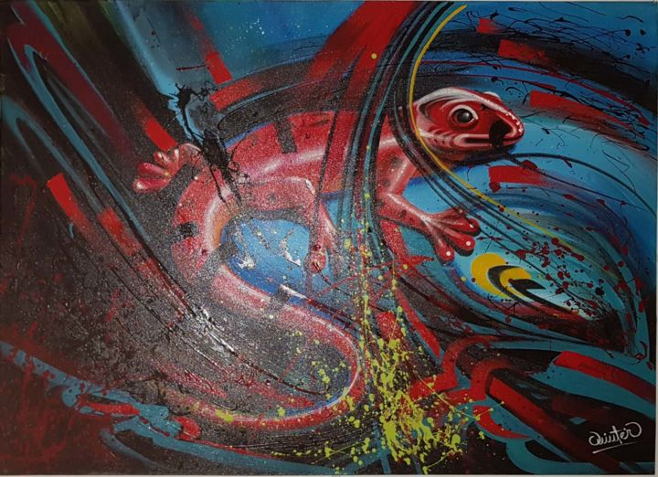 Pittura intitolato "lizard..." da Jose Henao, Opera d'arte originale