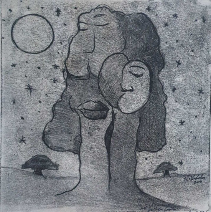 Gravures & estampes intitulée "Nocturno" par Jose Jackson Gudamuz, Œuvre d'art originale, Monotype Monté sur Autre panneau r…