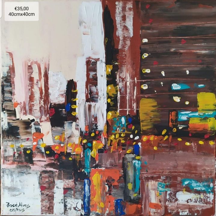 Painting titled "A cidade" by Jose Luis Alves, Original Artwork, Acrylic