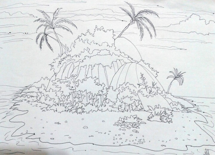 Drawing titled "Ilha do topete de m…" by Jose Luis, Original Artwork, Ballpoint pen