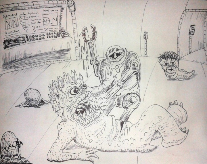 Drawing titled "La invasion de la n…" by Jose Luis, Original Artwork, Ballpoint pen