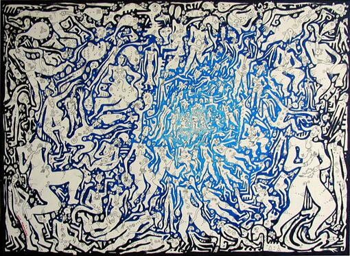 Peinture intitulée "Bleu noir" par Jose Mangano, Œuvre d'art originale