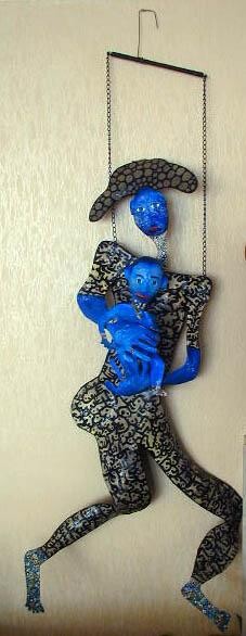 Sculpture titled "maman enfant bleu" by Jose Mangano, Original Artwork