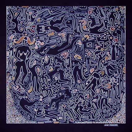 Malerei mit dem Titel "l'univers noir" von Jose Mangano, Original-Kunstwerk
