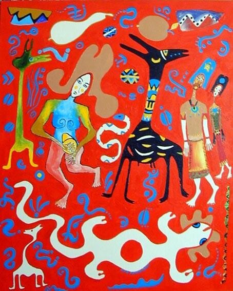 Peinture intitulée "rouge au mon amour" par Jose Mangano, Œuvre d'art originale