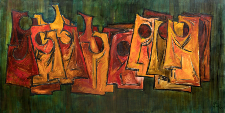 Painting titled "Rostros sin Rostro…" by José Manuel Chamorro Chamorro, Original Artwork, Oil Mounted on Wood Stretcher frame
