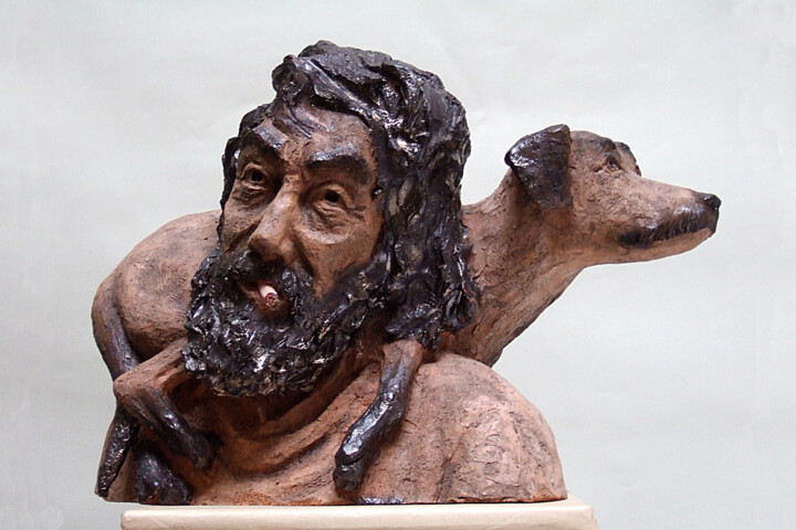 Escultura intitulada "O Pastor Rebel - Mi…" por José Manuel Lopes Cardoso, Obras de arte originais