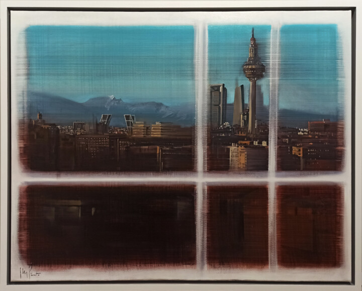 Painting titled "Madrid Vectorial" by José María Pinto Rey, Original Artwork, Oil Mounted on Wood Stretcher frame