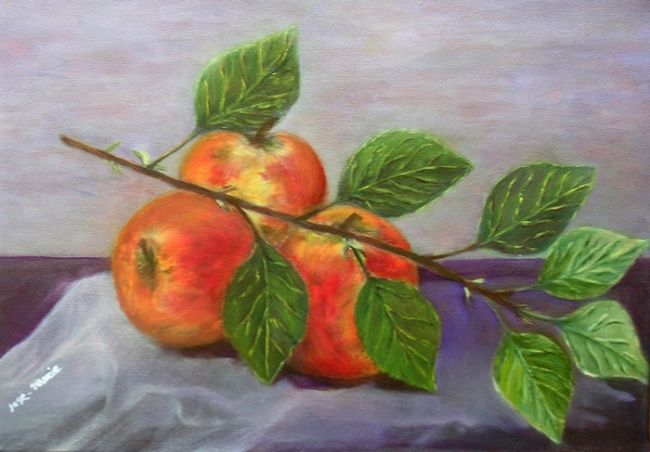 Картина под названием "Les trois pommes" - José-Marie Filezac, Подлинное произведение искусства