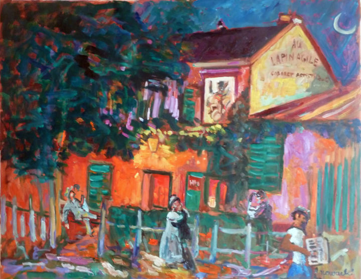 Painting titled "Le Lapin Agile à Mo…" by Nowacki, Original Artwork, Oil