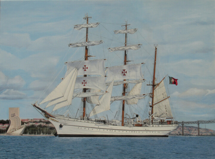 Pittura intitolato "NRP Sagres -The jew…" da José Pedro Santos Almeida, Opera d'arte originale, Olio