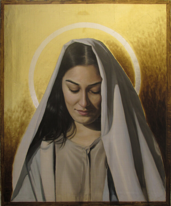 Pittura intitolato "Vergine Maria" da José Pedro Santos Almeida, Opera d'arte originale, Olio