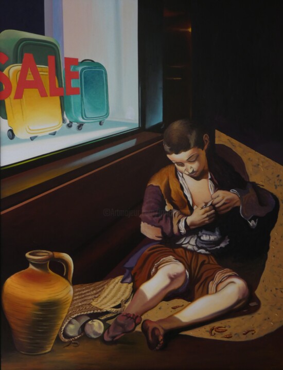 Painting titled "The young beggar" by Jose Ramon Muro Pereg (JRMuro), Original Artwork, Oil