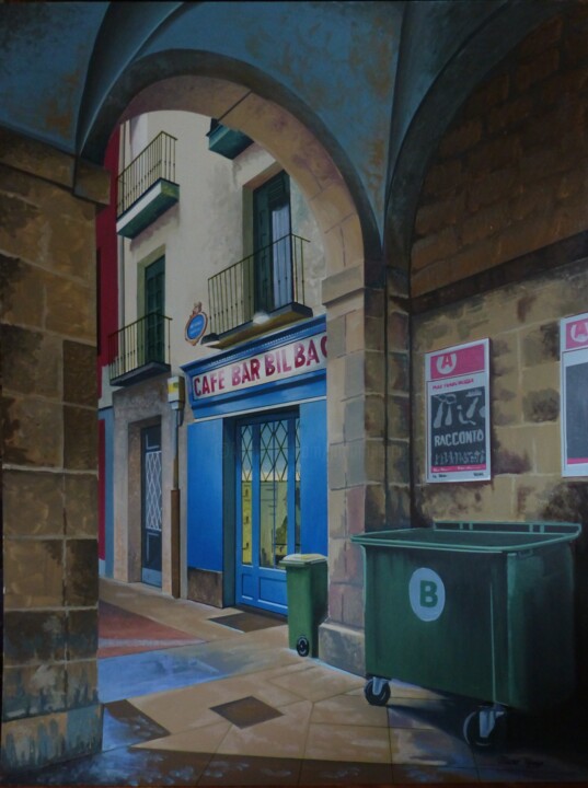 Malerei mit dem Titel "Cafe Bar Bilbao" von Jose Ramon Muro Pereg (JRMuro), Original-Kunstwerk, Acryl