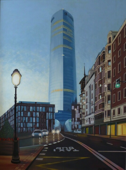 Pintura titulada "IBERDROLA TOWER (BI…" por Jose Ramon Muro Pereg (JRMuro), Obra de arte original, Acrílico