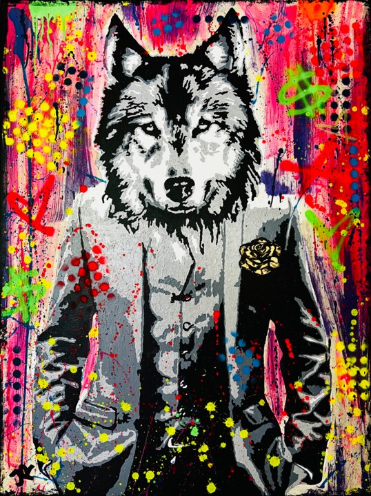 Картина под названием "Be a Wolf" - Jose Rivera, Подлинное произведение искусства, Акрил
