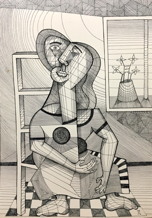 Tekening getiteld "Quarentena VIII" door José Roberto Teixeira Leite Junior, Origineel Kunstwerk, Marker