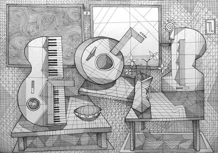 Dibujo titulada "Mesas de Músico (Mu…" por José Roberto Teixeira Leite Junior, Obra de arte original, Rotulador