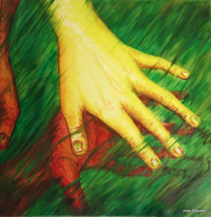 Peinture intitulée "manos-2013-40x40cm-…" par Jose Salcedo, Œuvre d'art originale