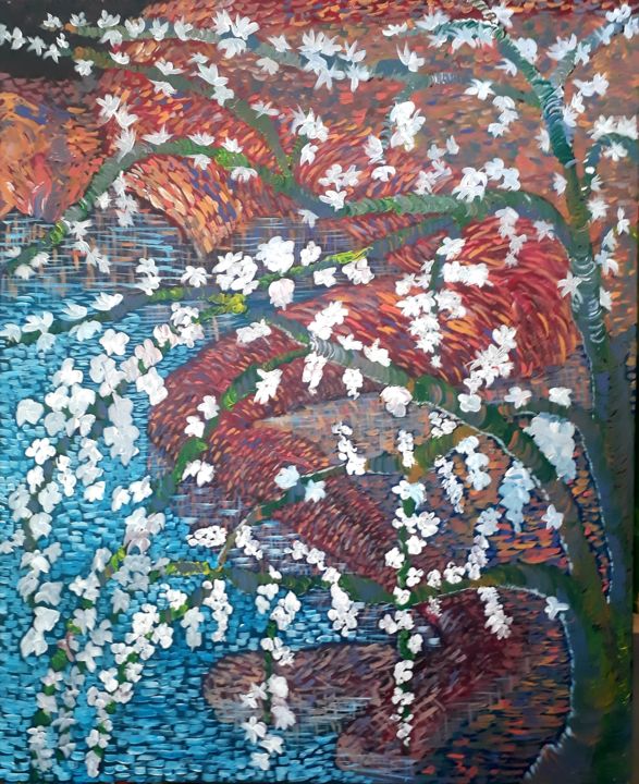 Peinture intitulée "Les cerisiers" par Jose Sousa, Œuvre d'art originale, Acrylique