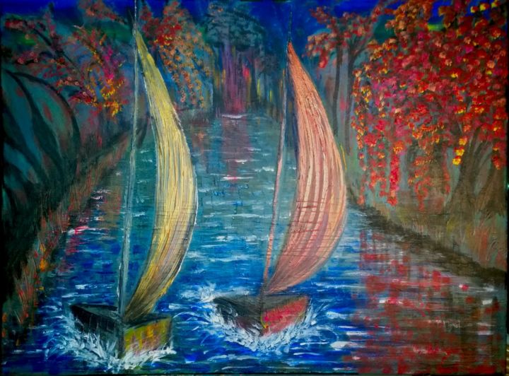 Painting titled "Regata de outono" by Jose Sousa, Original Artwork, Acrylic