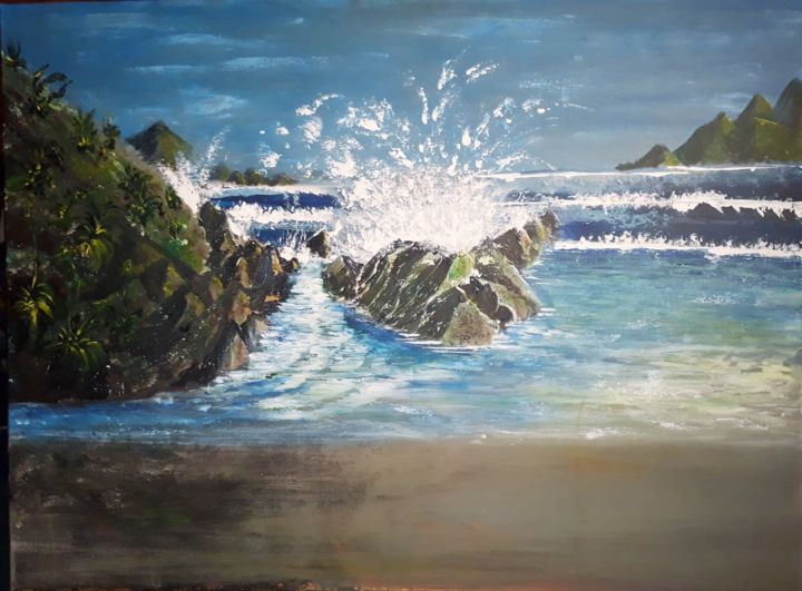 Malarstwo zatytułowany „Praia” autorstwa Jose Sousa, Oryginalna praca, Akryl