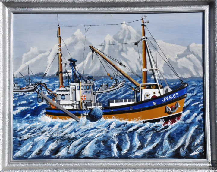 Painting titled "Pêcheur d' Islande" by José Van Houteghem, Original Artwork, Acrylic