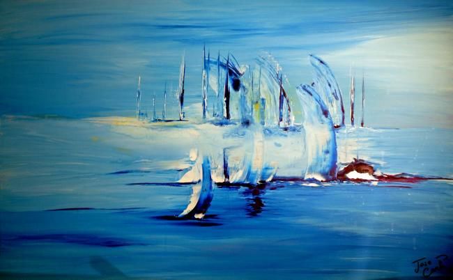 Painting titled "mer bleu" by Jose Curti, Original Artwork, Oil
