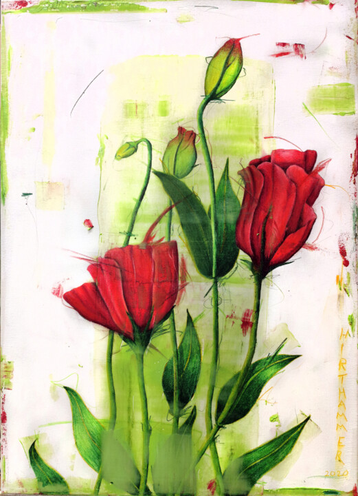 图画 标题为“red happy flowers” 由Josef Hirthammer, 原创艺术品, 孔戴