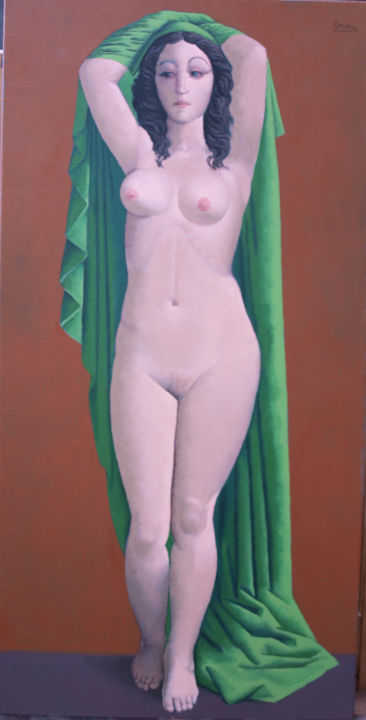 Painting titled "Nu féminin au drapé…" by José  Herrera, Original Artwork, Oil