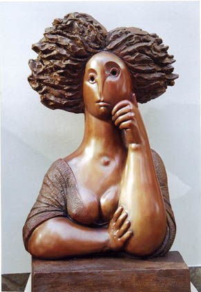 Sculpture titled "Femme appuyée sur u…" by José  Herrera, Original Artwork