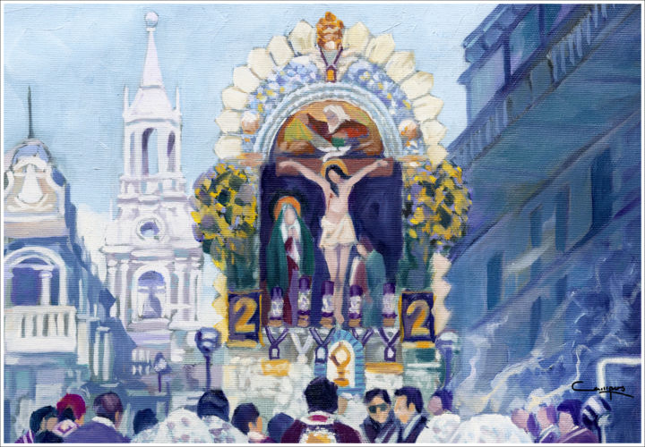 Painting titled ""Señor de los Milag…" by Jose Luis Santamaria Campos, Original Art, Oil