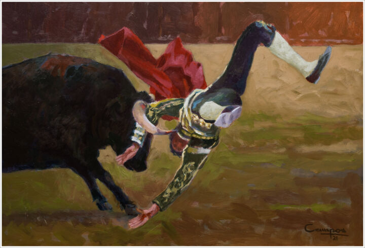 Malerei mit dem Titel ""Viva el Toro, y Ol…" von Jose Luis Santamaria Campos, Original-Kunstwerk, Acryl Auf Holzplatte monti…