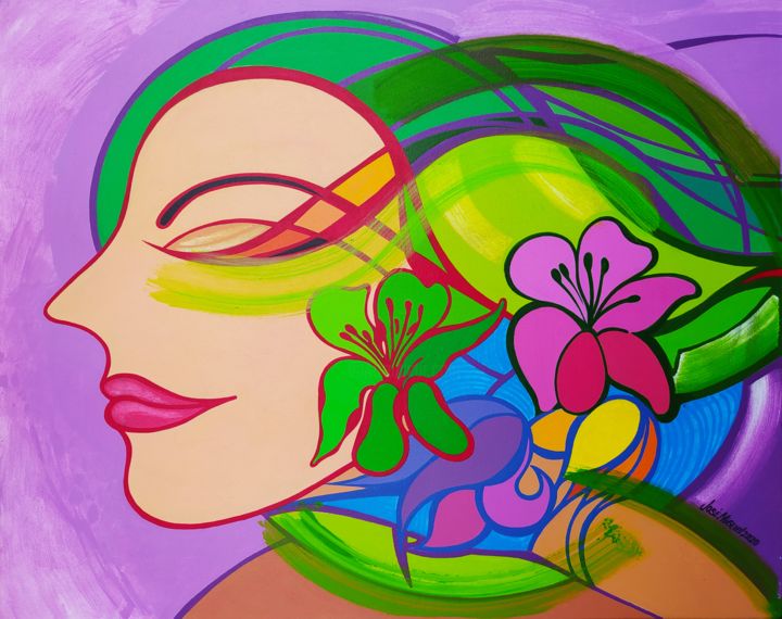 Peinture intitulée "Profile of woman wi…" par José Miguel, Œuvre d'art originale, Acrylique