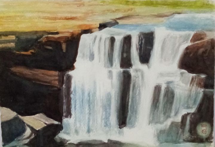 Painting titled "Cascada roca" by Jose Oña Jurado, Original Artwork, Watercolor