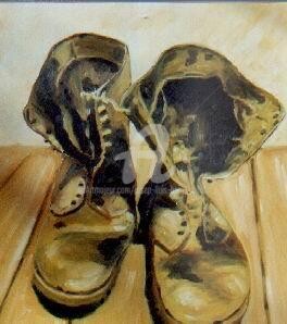 Pintura titulada "Las botas (Les bote…" por Josep Lluís Benet Vidal, Obra de arte original