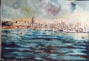 Malerei mit dem Titel "Port de Barcelona" von Josep Lluís Benet Vidal, Original-Kunstwerk