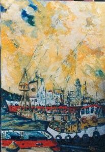 Pintura titulada "Port de Barcelona II" por Josep Lluís Benet Vidal, Obra de arte original