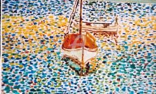 Malerei mit dem Titel "Barca puntillista" von Josep Lluís Benet Vidal, Original-Kunstwerk
