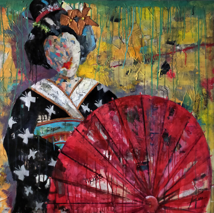 Collages intitulée "SERIE GEISHA 00028" par Josep Pozo, Œuvre d'art originale, Acrylique